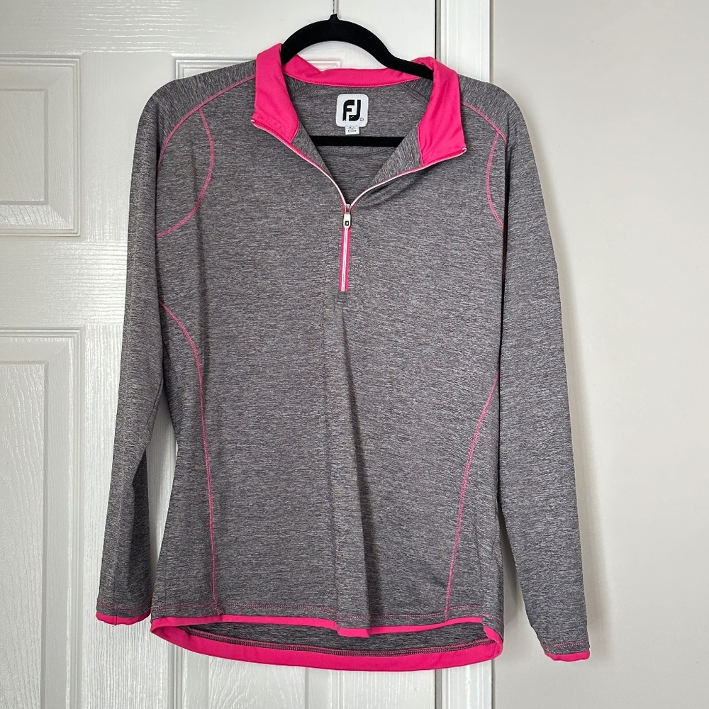 FootJoy Quarter Zip Gray Grey Pink Pullover Athleisure Athletic Large Tennis